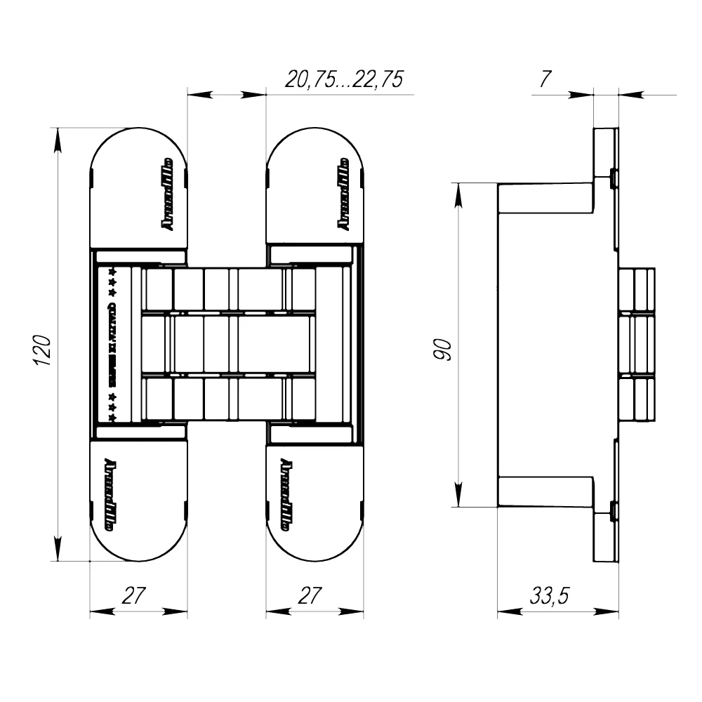 Петля Armadillo (Армадилло) скрытой установки U3D7000 SC (12060UN3D) мат. хром TECH 