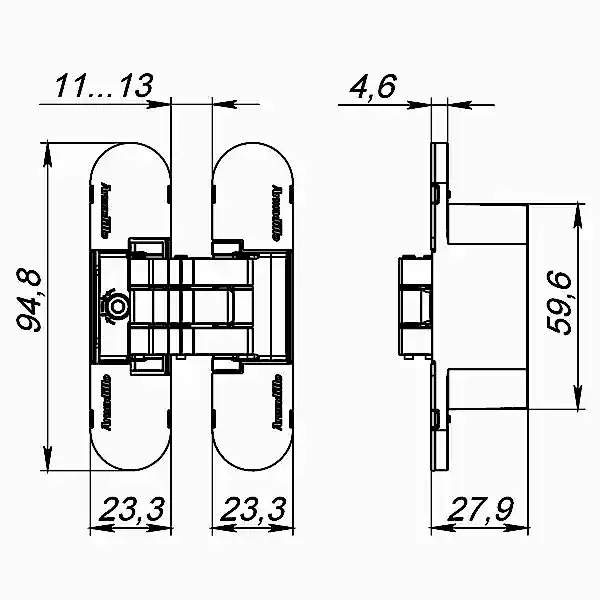 Петля Armadillo (Армадилло) скрытой установки U3D4000 AB (9540UN3D) бронза 